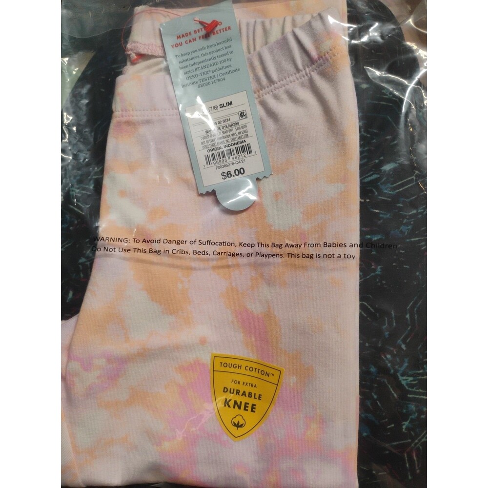 Cat & Jack Girls Legging Medium 7-8 Slim Pink Pastel Multicolor Tie-Dye